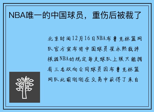 NBA唯一的中国球员，重伤后被裁了
